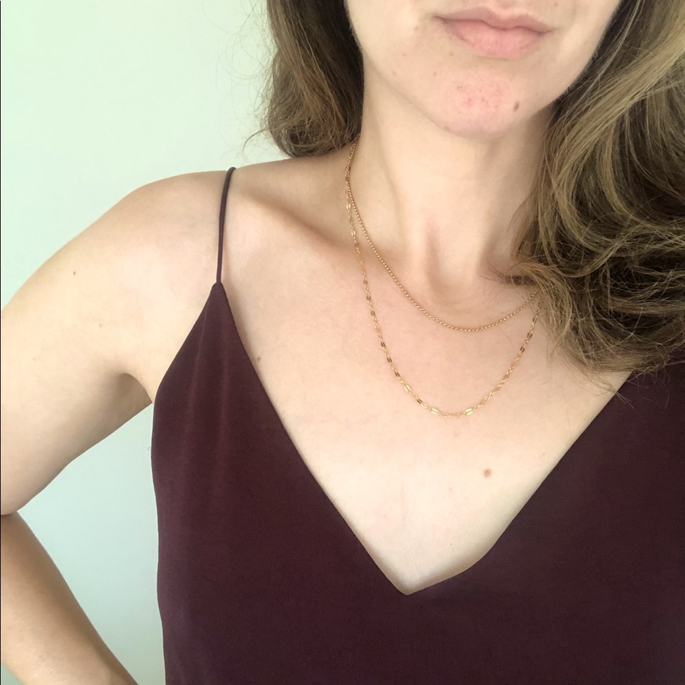 Agapantha Jewelry Gold Fill Double Strand Necklace Chain Delicate Layering 14K